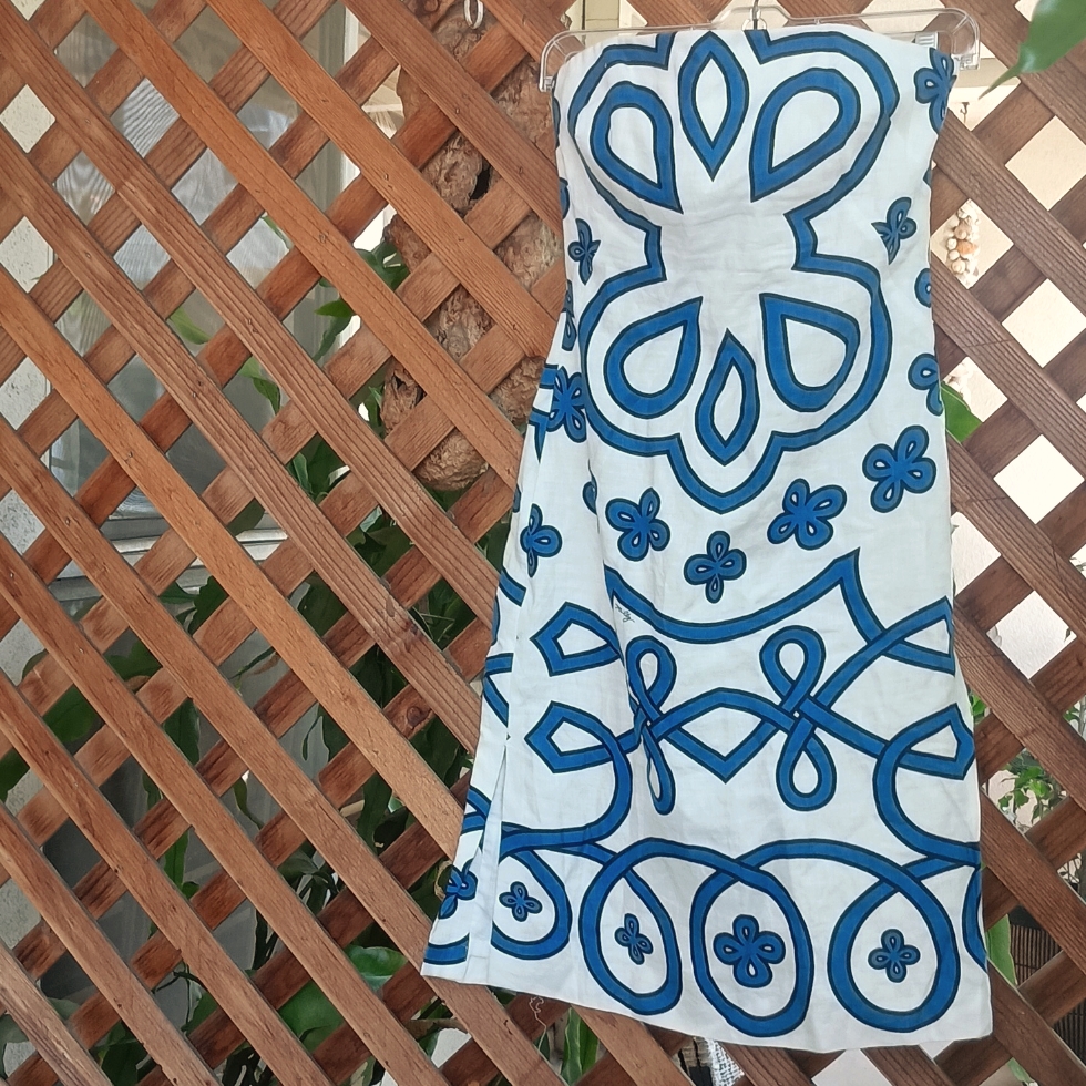 Milly New York White, Blue, Black Strapless Cotton Dress Size 4